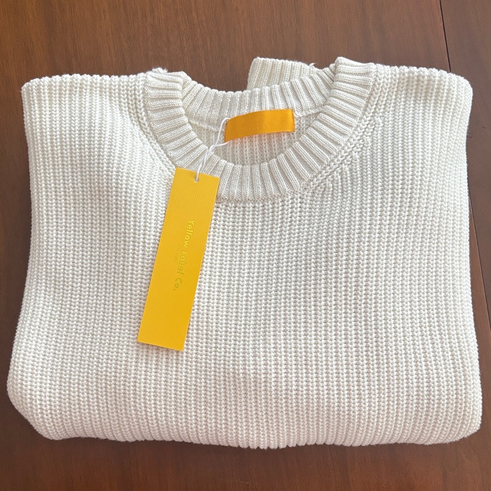 Yellow Label Cream Cotton Ribbed Knit Sweater